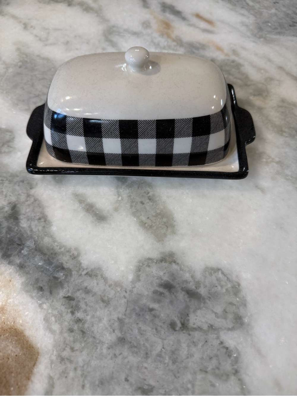 Black & White Buffalo Check Ceramic Butter Dish